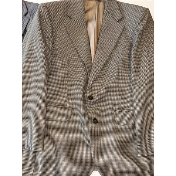 2 Haggar Sport Coat Jacket Mens 40S Houndstooth Patern Black Tan 40 Short Blazer - Picture 3 of 10